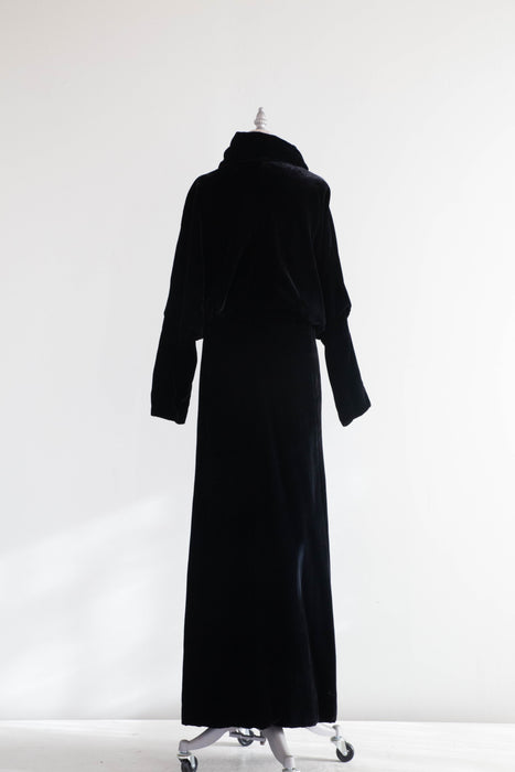 Divine Late 1920's Black Silk Velvet Full Length Evening Coat / SM