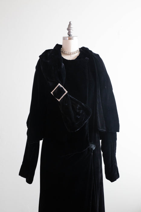 Divine Late 1920's Black Silk Velvet Full Length Evening Coat / SM