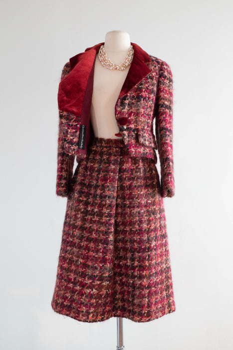 Iconic 1960's Christian Dior Mohair & Velvet Ladies Two Piece Suit / Small