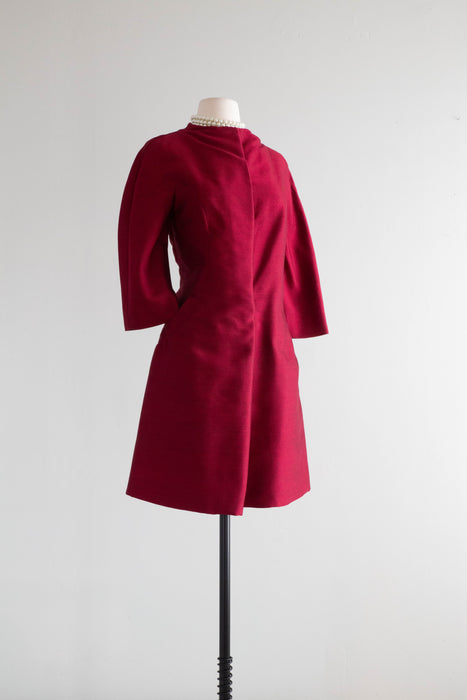 Elegant 1960's Crimson Plum Silk Dress by Arnold Scaasi / SM