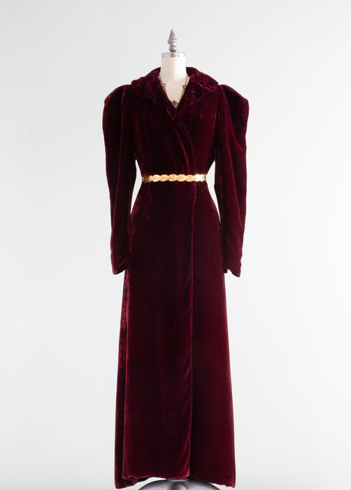 Dramatic Vintage 1930's Crushed Cranberry Silk Velvet Evening Coat / Medium