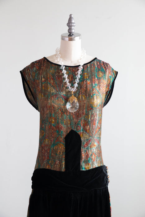 Gorgeous 1920's Holiday Gold Lamé And Black Velvet Flapper Dress / M