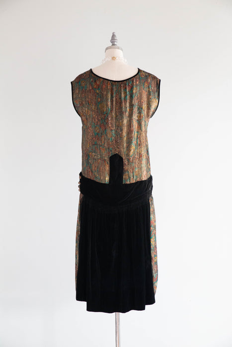 Gorgeous 1920's Holiday Gold Lamé And Black Velvet Flapper Dress / M