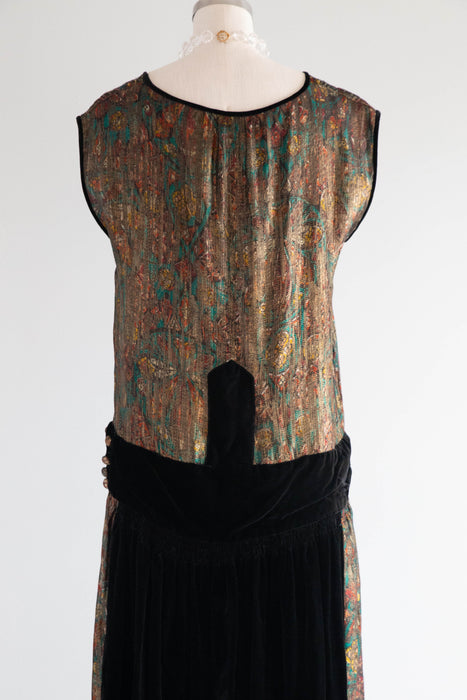 Gorgeous 1920's Holiday Gold Lamé And Black Velvet Flapper Dress / M