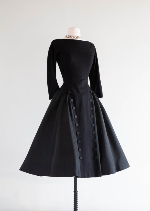 Fabulous 1950's NEW LOOK Era Black Party Dress / Medium