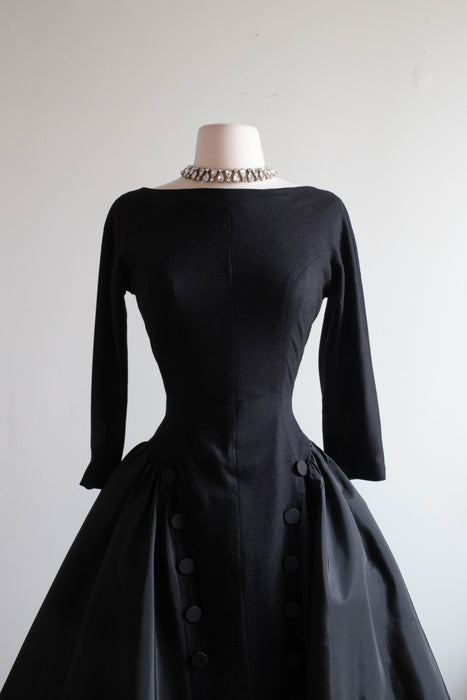 Fabulous 1950's NEW LOOK Era Black Party Dress / Medium