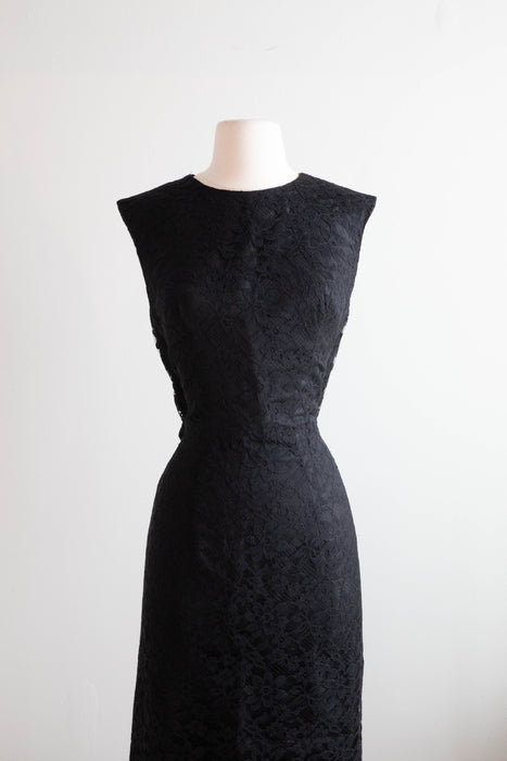 Divine 1950's Lilli Diamond Open Back Black Lace Cocktail Dress / Medium