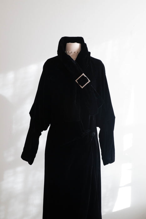 Divine Late 1920's Black Silk Velvet Full Length Evening Coat / SM