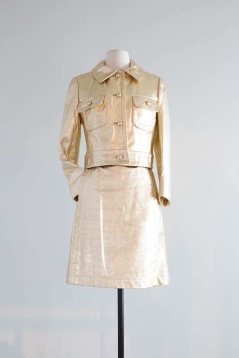 Rare 1960's Charles Talbot Gold Leather Two Piece Jacket And Skirt Set / Small