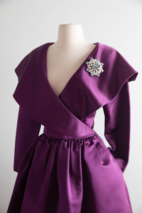 Stunning Vintage Oscar de la Renta Plum Silk Satin Cocktail Dress / M