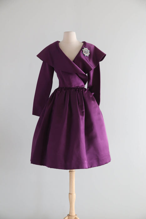 Stunning Vintage Oscar de la Renta Plum Silk Satin Cocktail Dress / M