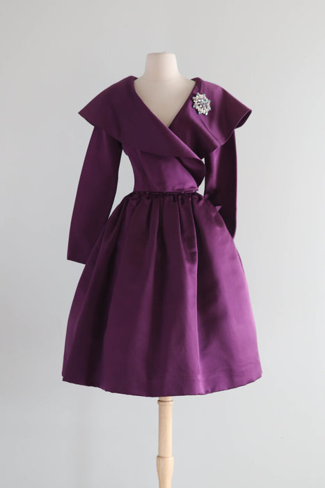 Stunning Vintage Oscar de la Renta Plum Silk Satin Cocktail Dress / M