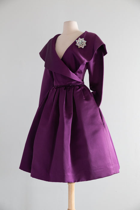 Stunning Vintage Oscar de la Renta Plum Silk Satin Cocktail Dress / M