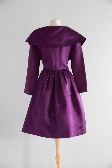 Stunning Vintage Oscar de la Renta Plum Silk Satin Cocktail Dress / M