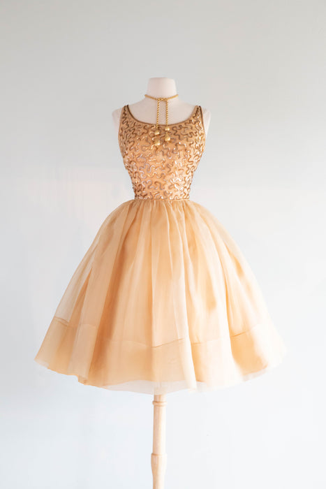 Stunning 1950's Gold Sequined Cupcake Party Dress By Jr. Theme / Small Xtabay Vintage Stunning 1950's Gold Sequined Cupcake Party Dress By Jr. Theme / Small Xtabay Vintage
