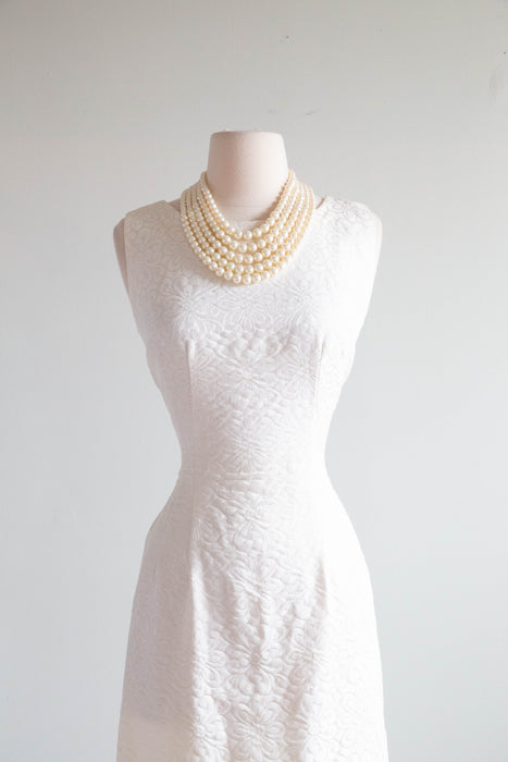 Darling 1950's Winter White Brocade Wiggle Dress And Jacket / M