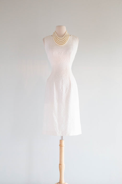 Darling 1950's Winter White Brocade Wiggle Dress And Jacket / M