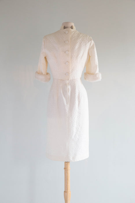 Darling 1950's Winter White Brocade Wiggle Dress And Jacket / M