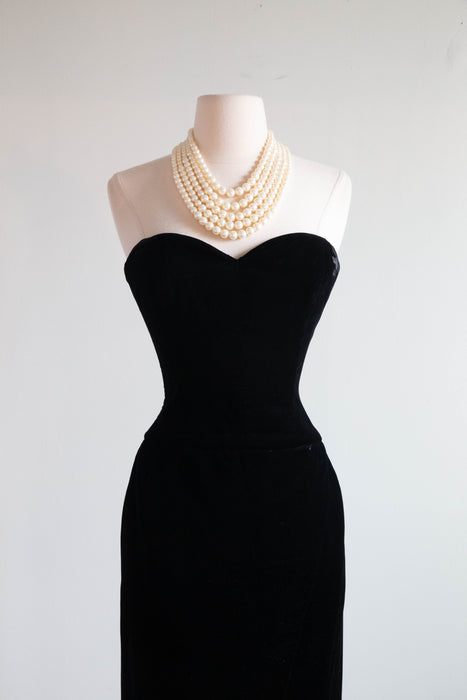 Iconic 1980's Victor Costa Black Velvet Evening Gown / Small