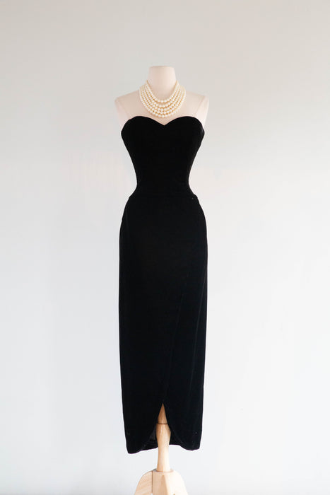 Iconic 1980's Victor Costa Black Velvet Evening Gown / Small