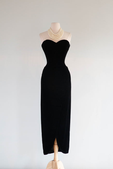 Iconic 1980's Victor Costa Black Velvet Evening Gown / Small