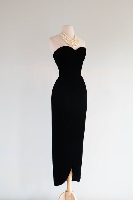 Iconic 1980's Victor Costa Black Velvet Evening Gown / Small