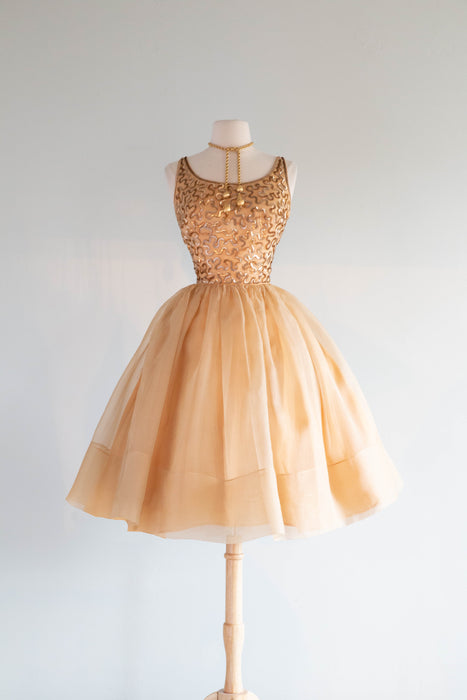Stunning 1950's Gold Sequined Cupcake Party Dress By Jr. Theme / Small Xtabay Vintage Stunning 1950's Gold Sequined Cupcake Party Dress By Jr. Theme / Small Xtabay Vintage