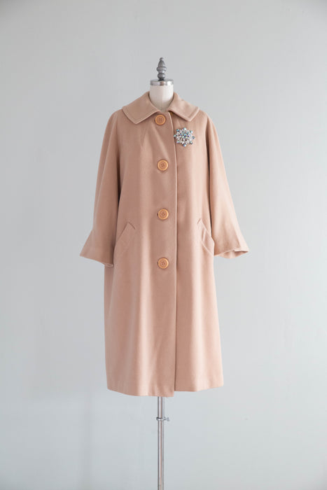 Elegant Late 1950's Couture Americana Cashmere Overcoat / M