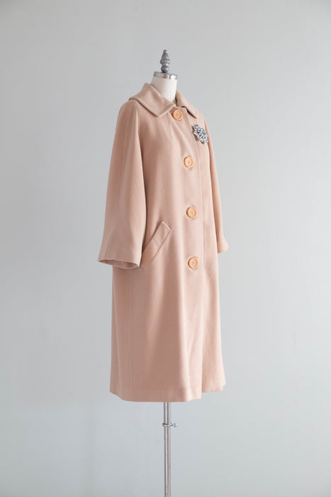 Elegant Late 1950's Couture Americana Cashmere Overcoat / M