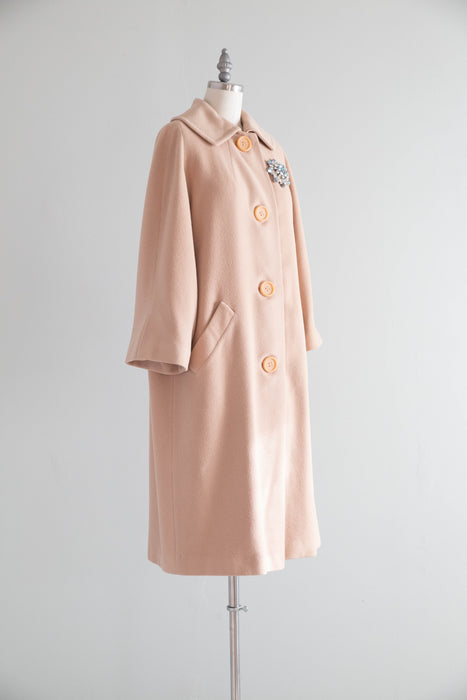 Elegant Late 1950's Couture Americana Cashmere Overcoat / M