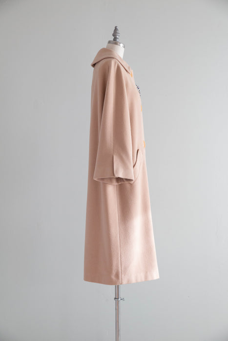 Elegant Late 1950's Couture Americana Cashmere Overcoat / M