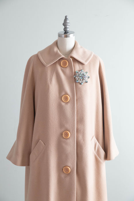 Elegant Late 1950's Couture Americana Cashmere Overcoat / M