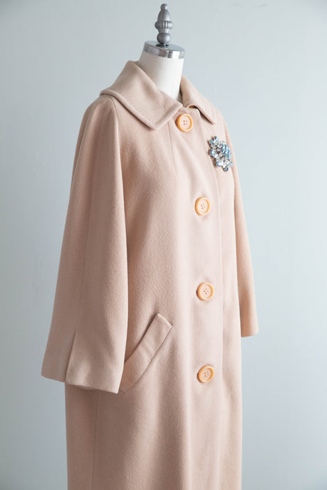 Elegant Late 1950's Couture Americana Cashmere Overcoat / M