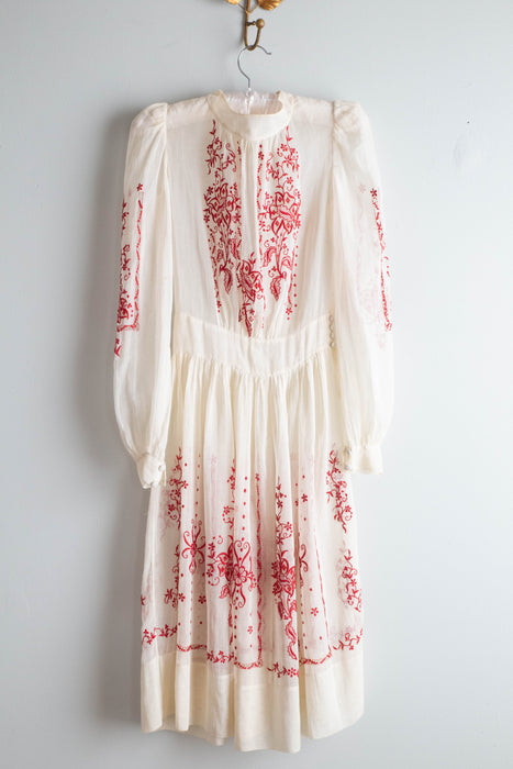 Ethereal 1930's Embroidered Hungarian Dress / XXS Xtabay Vintage Ethereal 1930's Embroidered Hungarian Dress / XXS Xtabay Vintage