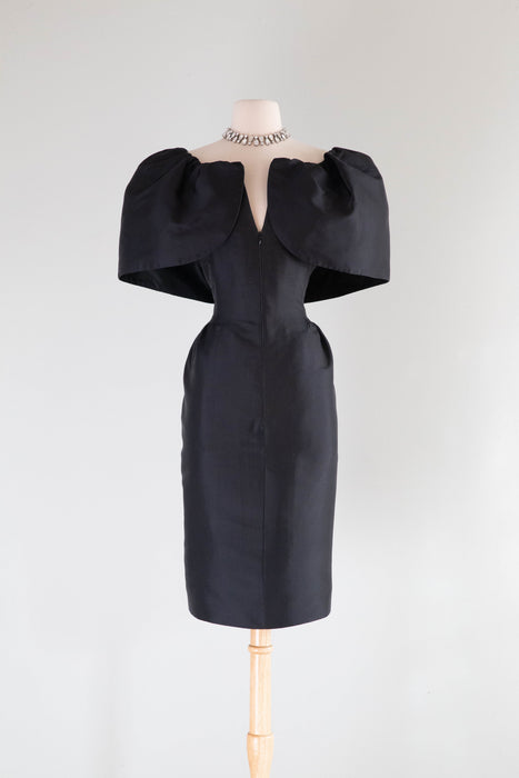 Dramatic Vintage Oscar de la Renta Silk Gazaar Cocktail Dress / Medium