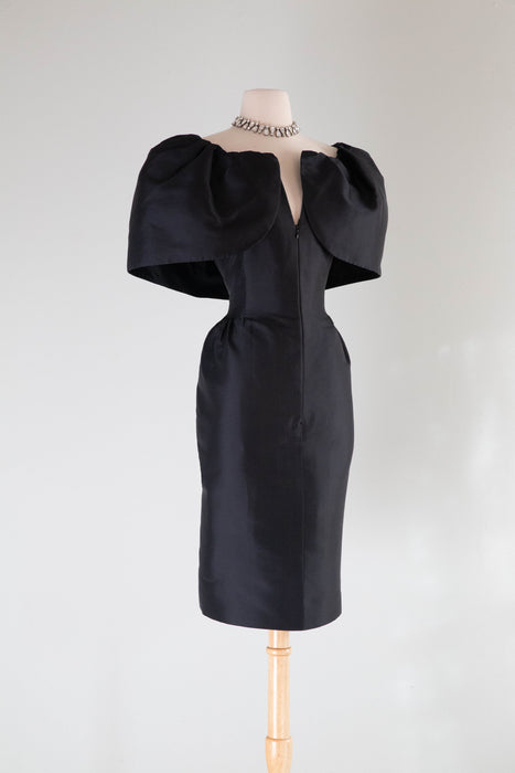 Dramatic Vintage Oscar de la Renta Silk Gazaar Cocktail Dress / Medium