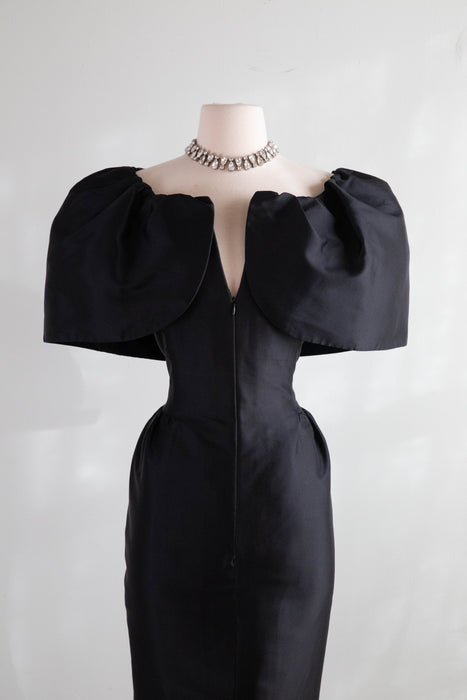 Dramatic Vintage Oscar de la Renta Silk Gazaar Cocktail Dress / Medium