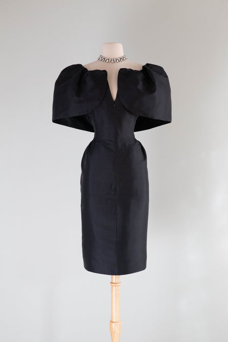 Dramatic Vintage Oscar de la Renta Silk Gazaar Cocktail Dress / Medium