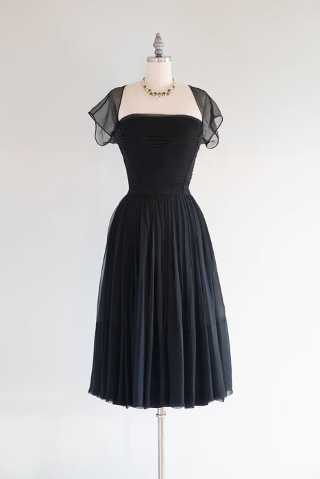 Sublime Late 1950’s Mollie Parnis Silk Chiffon Cocktail Dress / M