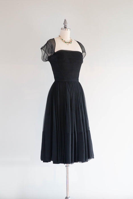 Sublime Late 1950’s Mollie Parnis Silk Chiffon Cocktail Dress / M