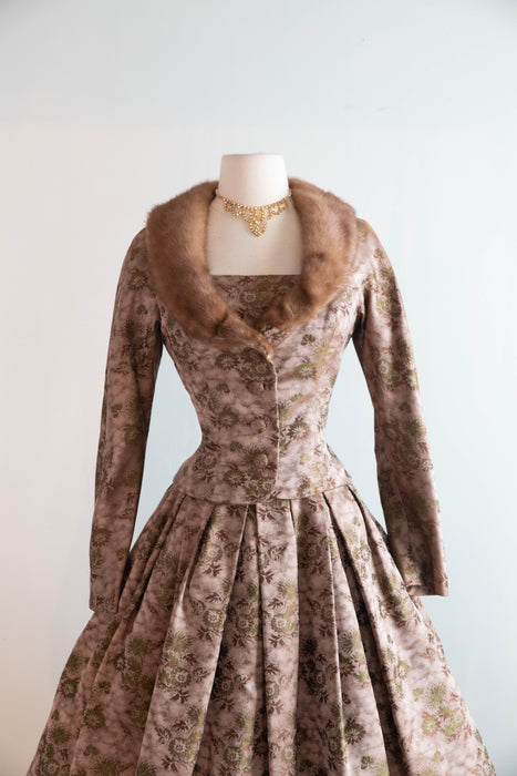 Divine 1950's Original By Rudolf Silk Brocade Cocktail Dress and Matching Jacket / S