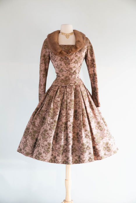 Divine 1950's Original By Rudolf Silk Brocade Cocktail Dress and Matching Jacket / S
