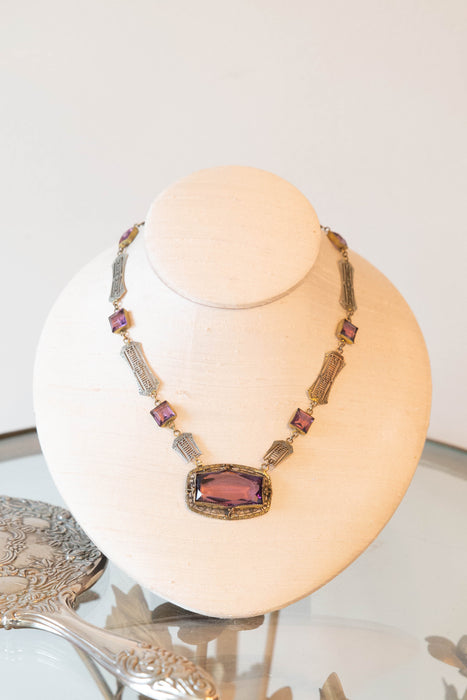 Exquisite Art Deco Czech Amethyst Choker With Filagree