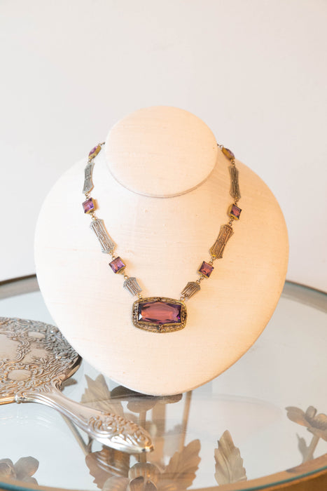 Exquisite Art Deco Czech Amethyst Choker With Filagree