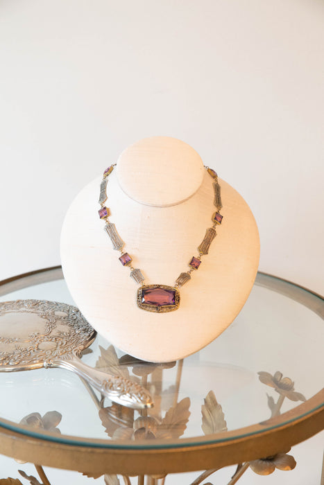 Exquisite Art Deco Czech Amethyst Choker With Filagree