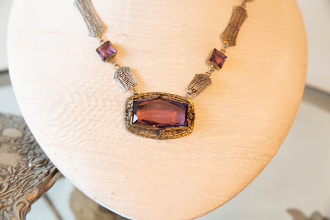 Exquisite Art Deco Czech Amethyst Choker With Filagree