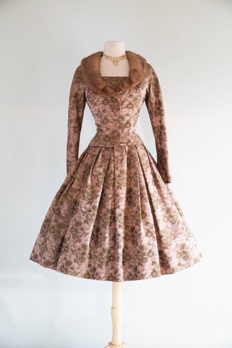 Divine 1950's Original By Rudolf Silk Brocade Cocktail Dress and Matching Jacket / S