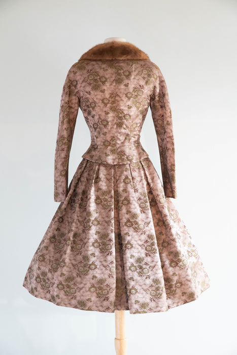 Divine 1950's Original By Rudolf Silk Brocade Cocktail Dress and Matching Jacket / S