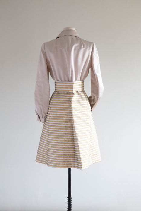 Fabulous 1960's Silver & Gold Silk Mod Cocktail Dress / Medium