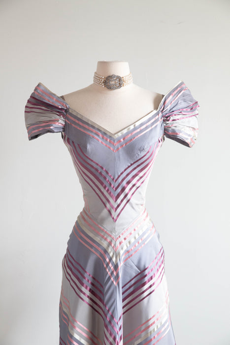 Marvelous Late 1930's Sugar Plum Taffeta Evening Gown From Bonwit Teller / XS